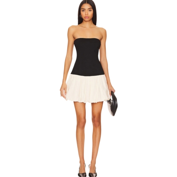 Lovers and Friends x Anja Dujakovi Mac Mini Bubble Dress Black & Ivory sz Large - Picture 2 of 6
